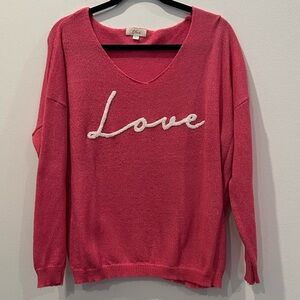 Women's Pink Sweater with 'Love' Embroidery